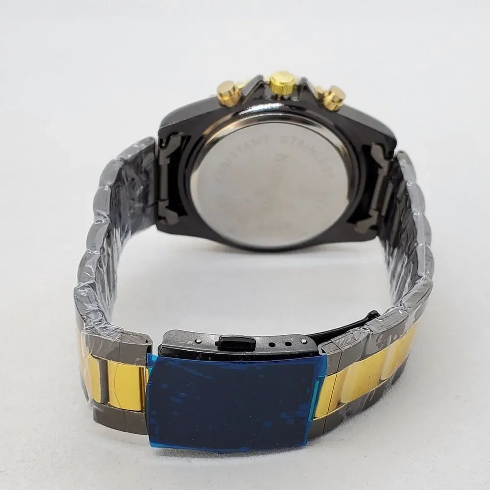 Men's Watch 40MM Dark Gray Dial Gold‎ Black Bracelet Band Date 7.5